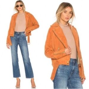 Free People Drapey Suede Oversized Tan Orange Moto Jacket Size XS